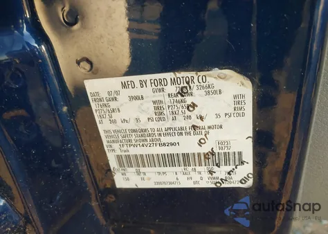 2007 Ford F-150 Fx4/Lariat/Xlt из США, поврежденный, VIN 1FTPW14V27FB82901